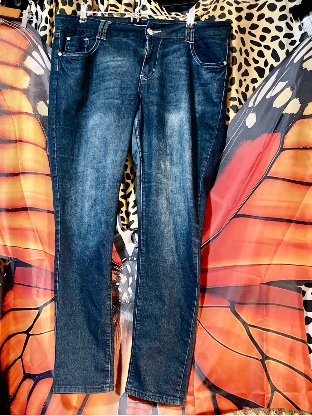 Dark faded Wash Women's Stretch Jeans - Blue by Cleo